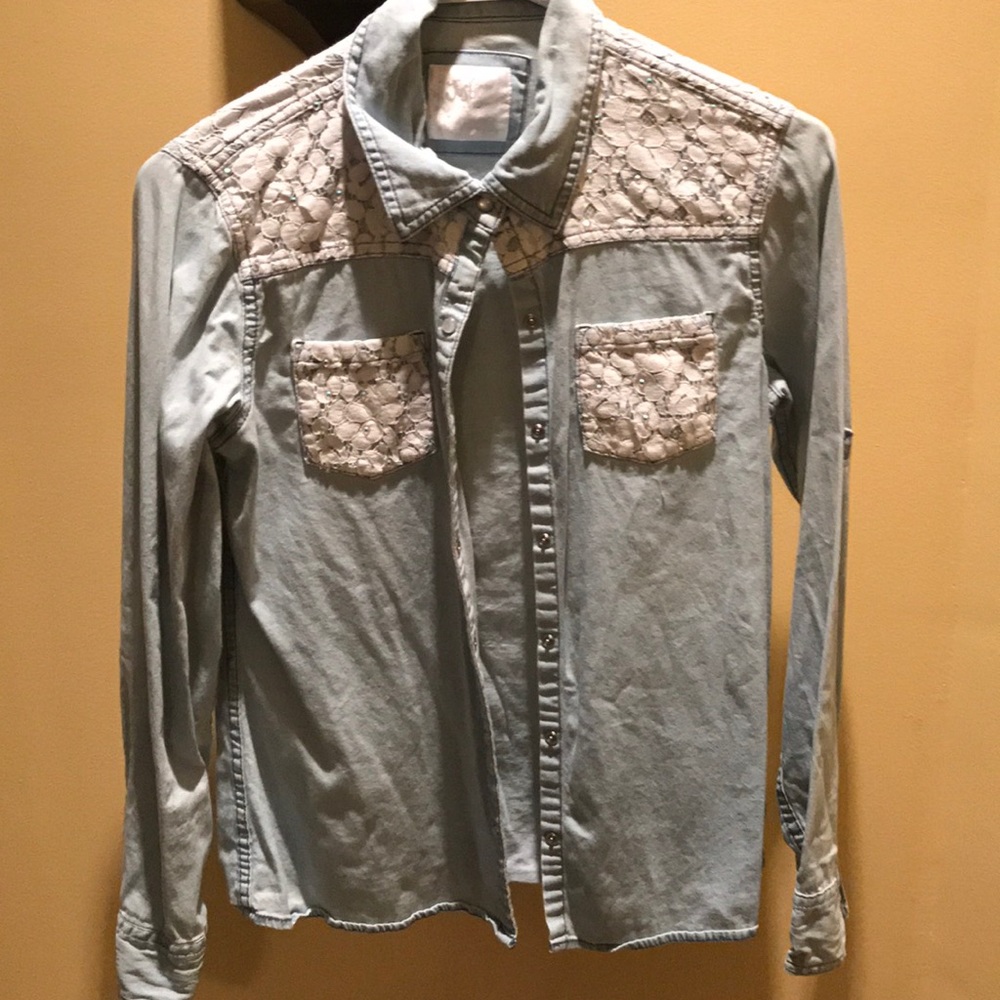 Justice jean button up shirt